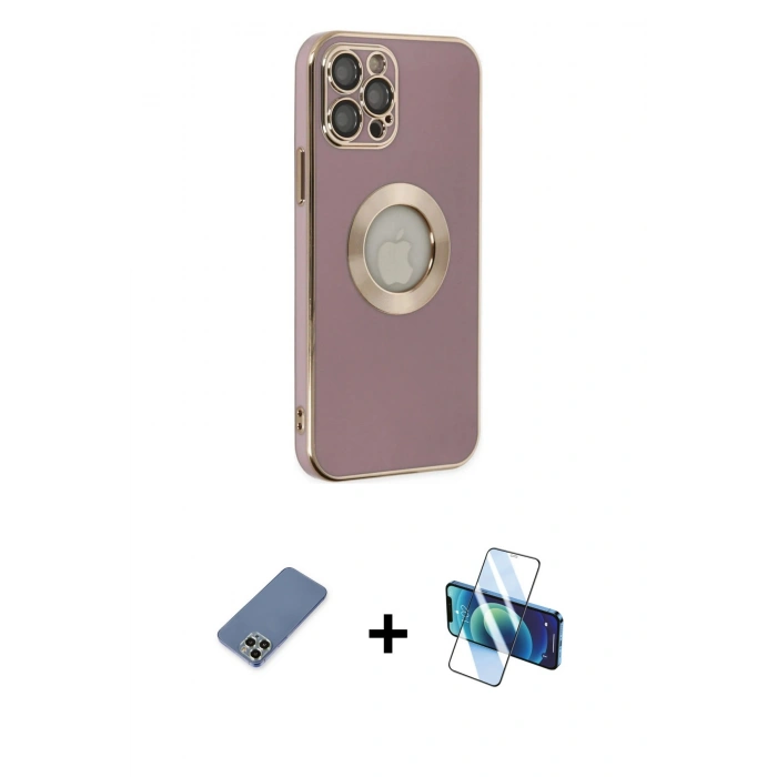 MARSİLYAN™- iPhone 12 Pro Kılıf İz Form Serisi - Siyah 3D Antistatik Seramik Nano Ekran Koruyucu + Metal Kamera Lens Koruma Cam - AKYL