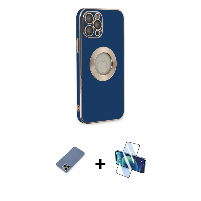 MARSİLYAN™- iPhone 12 Pro Kılıf İz Form Serisi - Siyah 3D Antistatik Seramik Nano Ekran Koruyucu + Metal Kamera Lens Koruma Cam - AKYL