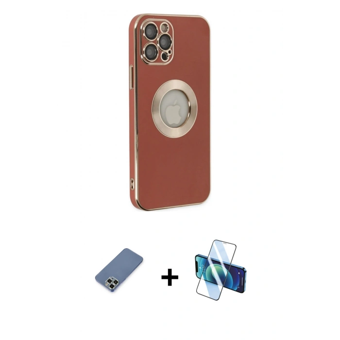 MARSİLYAN™- iPhone 12 Pro Kılıf İz Form Serisi - Siyah 3D Antistatik Seramik Nano Ekran Koruyucu + Metal Kamera Lens Koruma Cam - AKYL