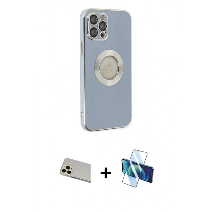 MARSİLYAN™- iPhone 12 Pro Kılıf İz Form Serisi - Siyah 3D Antistatik Seramik Nano Ekran Koruyucu + Rainbow Kamera Lens Koruma Cam - GD