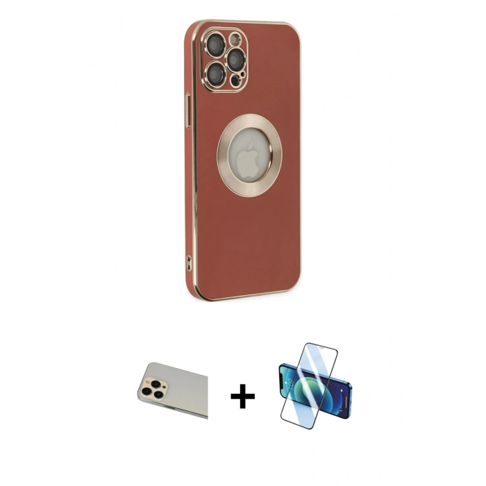 MARSİLYAN™- iPhone 12 Pro Kılıf İz Form Serisi - Siyah 3D Antistatik Seramik Nano Ekran Koruyucu + Rainbow Kamera Lens Koruma Cam - GD
