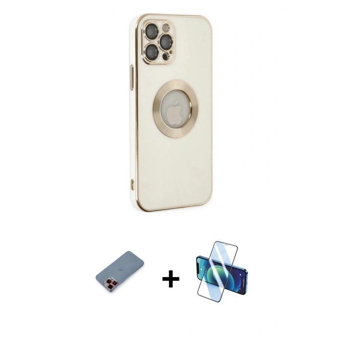 MARSİLYAN™- iPhone 12 Pro Kılıf İz Form Serisi - Siyah 3D Antistatik Seramik Nano Ekran Koruyucu + Metal Kamera Lens Koruma Cam - KI