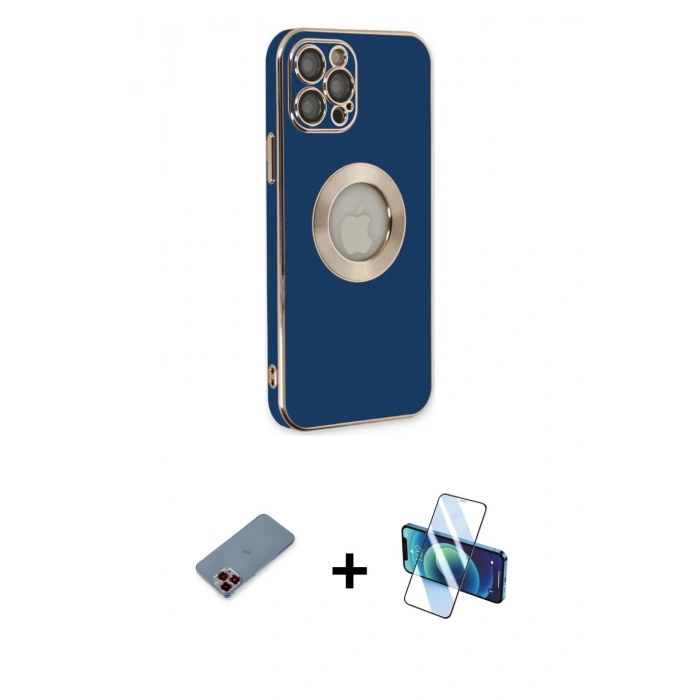 MARSİLYAN™- iPhone 12 Pro Kılıf İz Form Serisi - Siyah 3D Antistatik Seramik Nano Ekran Koruyucu + Metal Kamera Lens Koruma Cam - KI