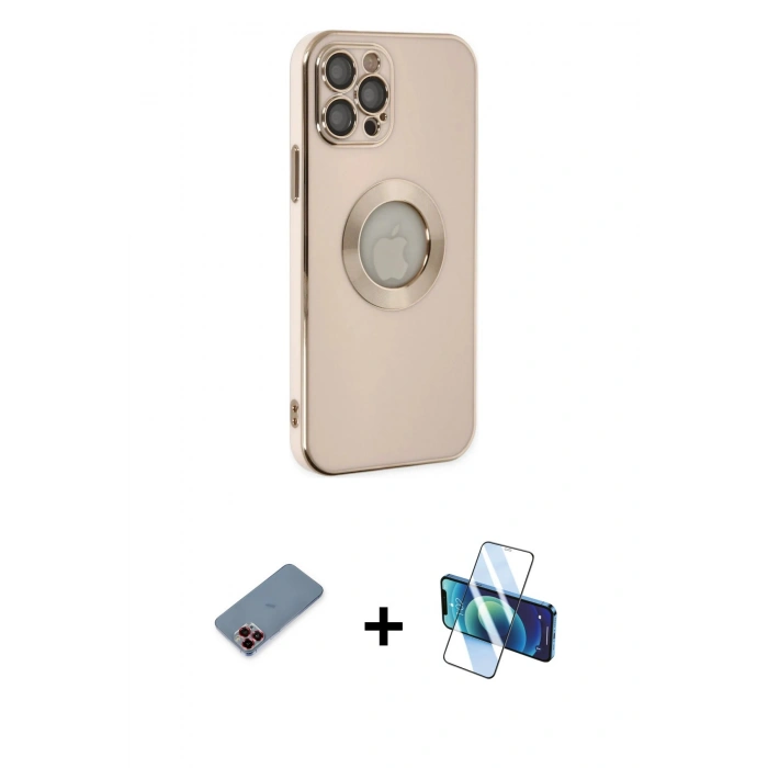 MARSİLYAN™- iPhone 12 Pro Kılıf İz Form Serisi - Siyah 3D Antistatik Seramik Nano Ekran Koruyucu + Metal Kamera Lens Koruma Cam - KI