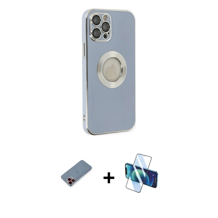 MARSİLYAN™- iPhone 12 Pro Kılıf İz Form Serisi - Siyah 3D Antistatik Seramik Nano Ekran Koruyucu + Metal Kamera Lens Koruma Cam - KI