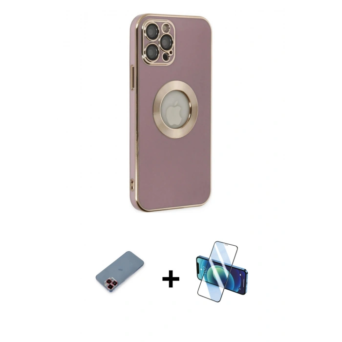 MARSİLYAN™- iPhone 12 Pro Kılıf İz Form Serisi - Siyah 3D Antistatik Seramik Nano Ekran Koruyucu + Metal Kamera Lens Koruma Cam - KI