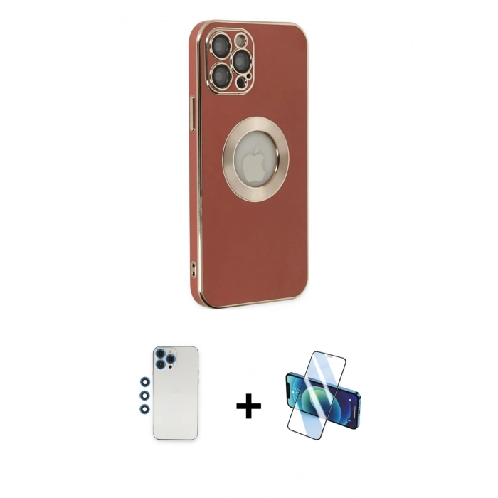 MARSİLYAN™- iPhone 12 Pro Kılıf İz Form Serisi - Siyah 3D Antistatik Seramik Nano Ekran Koruyucu + Mavi Shine Kamera Lens