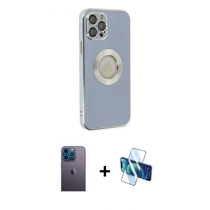 MARSİLYAN™- iPhone 12 Pro Kılıf İz Form Serisi - Siyah 3D Antistatik Seramik Nano Ekran Koruyucu + Neon Fosforlu Kamera Lens - MI