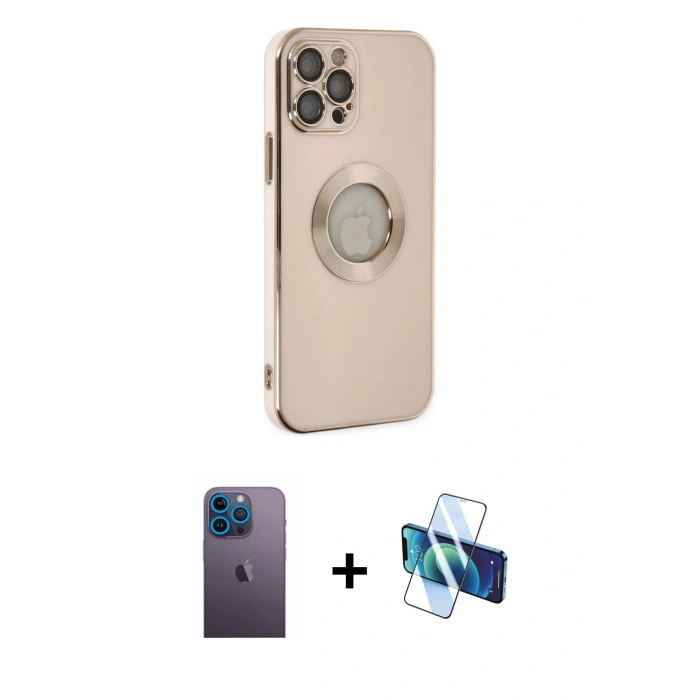 MARSİLYAN™- iPhone 12 Pro Kılıf İz Form Serisi - Siyah 3D Antistatik Seramik Nano Ekran Koruyucu + Neon Fosforlu Kamera Lens - MI
