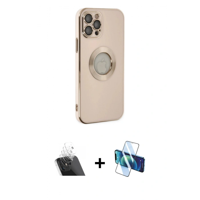 MARSİLYAN™- iPhone 12 Pro Kılıf İz Form Serisi - Siyah 3D Antistatik Seramik Nano Ekran Koruyucu + Kamera Lens Koruma Cam - SF