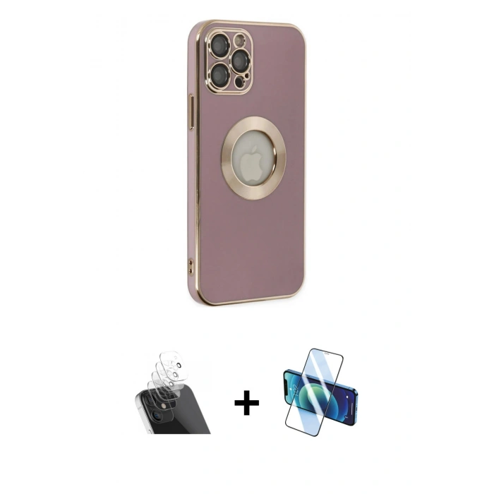 MARSİLYAN™- iPhone 12 Pro Kılıf İz Form Serisi - Siyah 3D Antistatik Seramik Nano Ekran Koruyucu + Kamera Lens Koruma Cam - SF