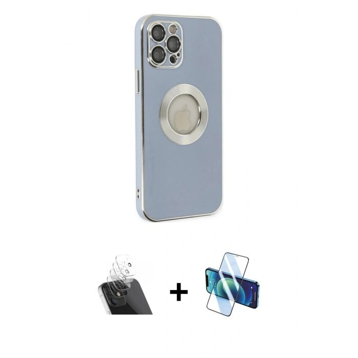MARSİLYAN™- iPhone 12 Pro Kılıf İz Form Serisi - Siyah 3D Antistatik Seramik Nano Ekran Koruyucu + Kamera Lens Koruma Cam - SF