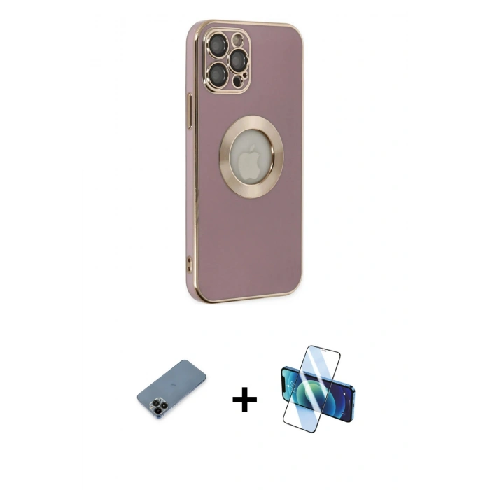 MARSİLYAN™- iPhone 12 Pro Kılıf İz Form Serisi - Siyah 3D Antistatik Seramik Nano Ekran Koruyucu + Shine Kamera Lens Koruma Cam - SH