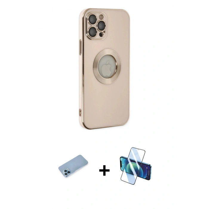 MARSİLYAN™- iPhone 12 Pro Kılıf İz Form Serisi - Siyah 3D Antistatik Seramik Nano Ekran Koruyucu + Shine Kamera Lens Koruma Cam - MI