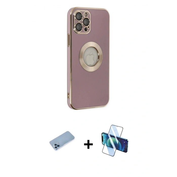 MARSİLYAN™- iPhone 12 Pro Kılıf İz Form Serisi - Siyah 3D Antistatik Seramik Nano Ekran Koruyucu + Shine Kamera Lens Koruma Cam - MI