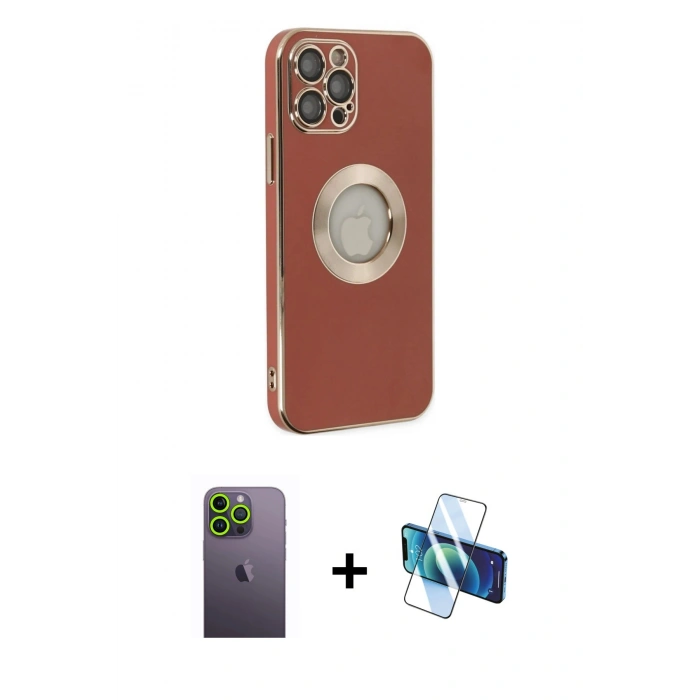 MARSİLYAN™- iPhone 12 Pro Kılıf İz Form Serisi - Siyah 3D Antistatik Seramik Nano Ekran Koruyucu + Neon Fosforlu Kamera Lens - YL