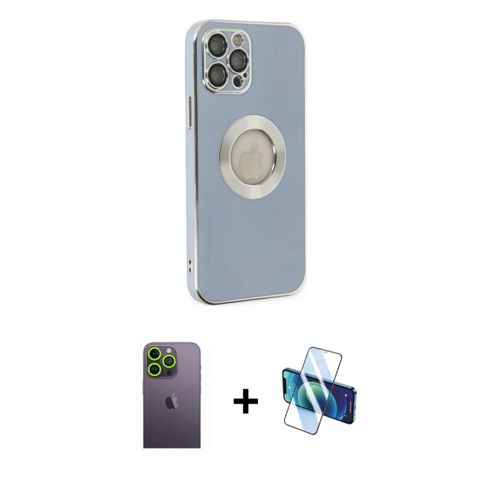 MARSİLYAN™- iPhone 12 Pro Kılıf İz Form Serisi - Siyah 3D Antistatik Seramik Nano Ekran Koruyucu + Neon Fosforlu Kamera Lens - YL