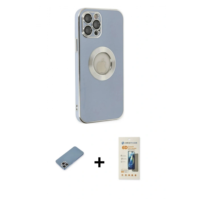 MARSİLYAN™- iPhone 12 Pro Kılıf İz Form Serisi - Siyah 6D Mat Seramik Hayalet Nano Ekran Koruyucu + Shine Kamera Lens Koruma Cam - GI