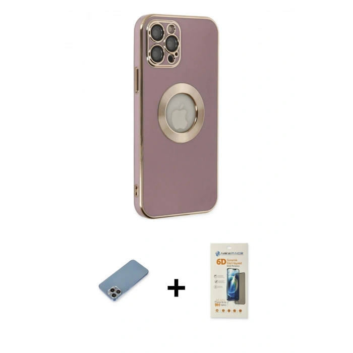 MARSİLYAN™- iPhone 12 Pro Kılıf İz Form Serisi - Siyah 6D Mat Seramik Hayalet Nano Ekran Koruyucu + Shine Kamera Lens Koruma Cam - GI
