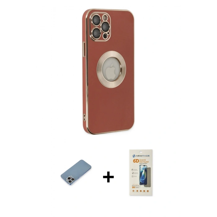 MARSİLYAN™- iPhone 12 Pro Kılıf İz Form Serisi - Siyah 6D Mat Seramik Hayalet Nano Ekran Koruyucu + Shine Kamera Lens Koruma Cam - GI
