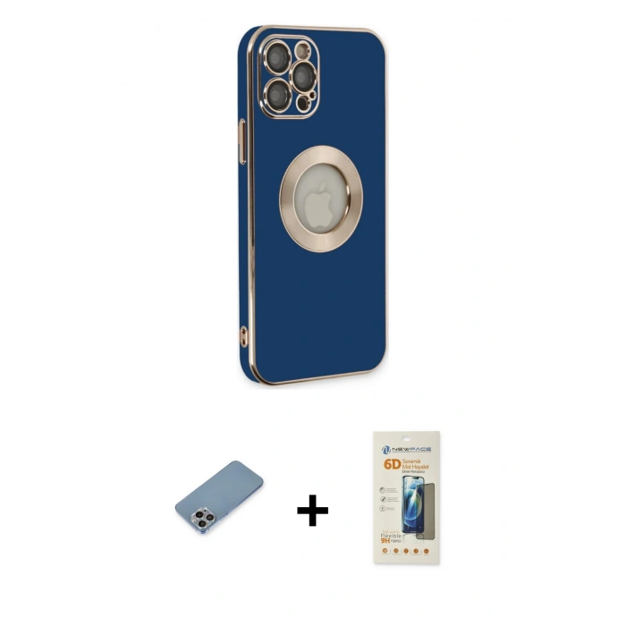 MARSİLYAN™- iPhone 12 Pro Kılıf İz Form Serisi - Siyah 6D Mat Seramik Hayalet Nano Ekran Koruyucu + Shine Kamera Lens Koruma Cam - GI