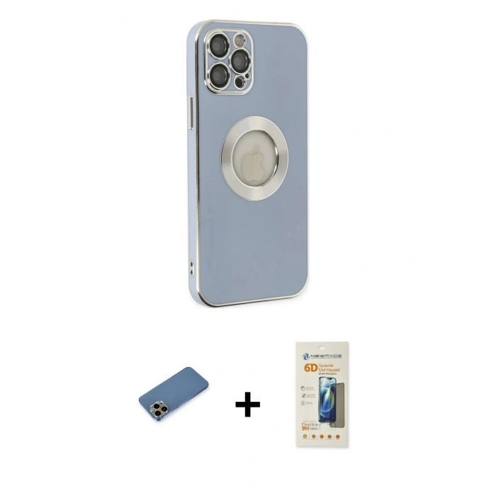 MARSİLYAN™- iPhone 12 Pro Kılıf İz Form Serisi - Siyah 6D Mat Seramik Hayalet Nano Ekran Koruyucu + Shine Kamera Lens Koruma Cam - GD