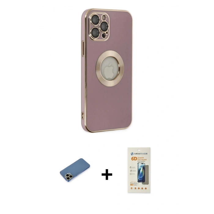 MARSİLYAN™- iPhone 12 Pro Kılıf İz Form Serisi - Siyah 6D Mat Seramik Hayalet Nano Ekran Koruyucu + Shine Kamera Lens Koruma Cam - GD
