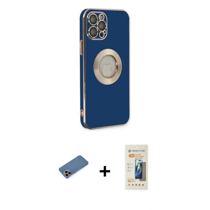 MARSİLYAN™- iPhone 12 Pro Kılıf İz Form Serisi - Siyah 6D Mat Seramik Hayalet Nano Ekran Koruyucu + Shine Kamera Lens Koruma Cam - GD