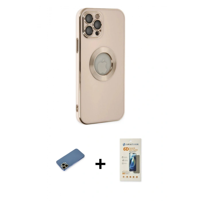 MARSİLYAN™- iPhone 12 Pro Kılıf İz Form Serisi - Siyah 6D Mat Seramik Hayalet Nano Ekran Koruyucu + Shine Kamera Lens Koruma Cam - GD