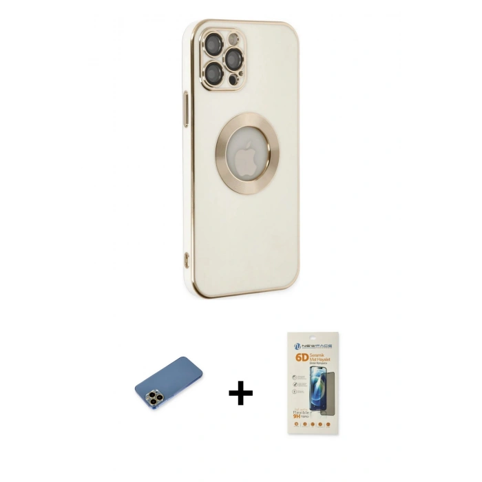 MARSİLYAN™- iPhone 12 Pro Kılıf İz Form Serisi - Siyah 6D Mat Seramik Hayalet Nano Ekran Koruyucu + Shine Kamera Lens Koruma Cam - GD