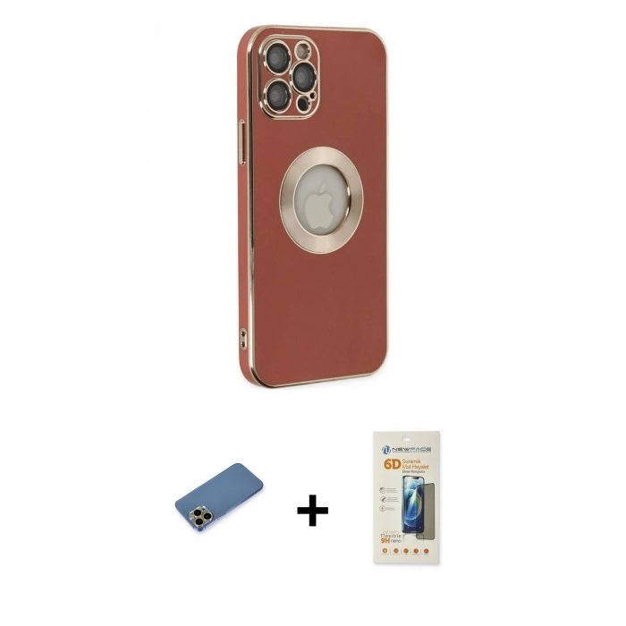 MARSİLYAN™- iPhone 12 Pro Kılıf İz Form Serisi - Siyah 6D Mat Seramik Hayalet Nano Ekran Koruyucu + Shine Kamera Lens Koruma Cam - GD