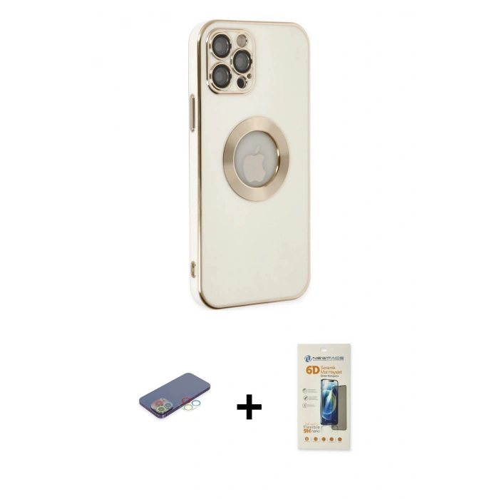 MARSİLYAN™- iPhone 12 Pro Kılıf İz Form Serisi - Siyah 6D Mat Seramik Hayalet Nano Ekran Koruyucu + Renkli Kamera Lens Koruma Cam - MI