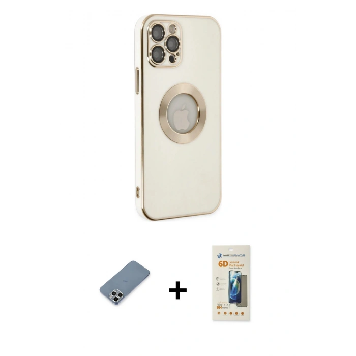 MARSİLYAN™- iPhone 12 Pro Kılıf İz Form Serisi - Siyah 6D Mat Seramik Hayalet Nano Ekran Koruyucu + Metal Kamera Lens Koruma Cam - GS