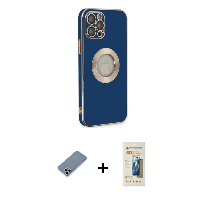 MARSİLYAN™- iPhone 12 Pro Kılıf İz Form Serisi - Siyah 6D Mat Seramik Hayalet Nano Ekran Koruyucu + Metal Kamera Lens Koruma Cam - GS