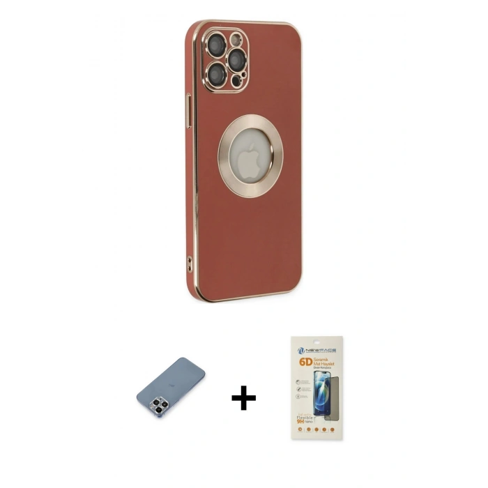 MARSİLYAN™- iPhone 12 Pro Kılıf İz Form Serisi - Siyah 6D Mat Seramik Hayalet Nano Ekran Koruyucu + Metal Kamera Lens Koruma Cam - GS