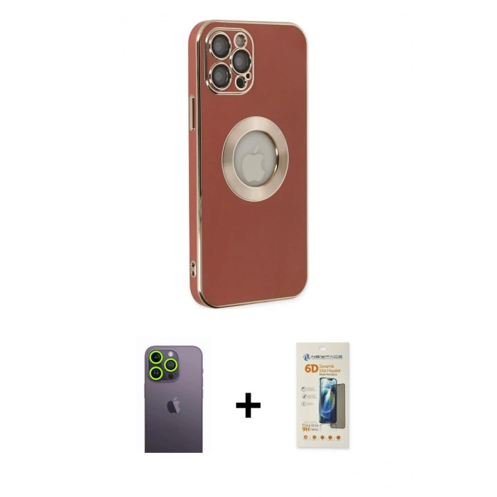 MARSİLYAN™- iPhone 12 Pro Kılıf İz Form Serisi - Siyah 6D Mat Seramik Hayalet Nano Ekran Koruyucu + Neon Fosforlu Kamera Lens - YL