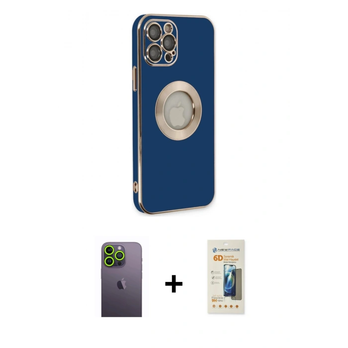 MARSİLYAN™- iPhone 12 Pro Kılıf İz Form Serisi - Siyah 6D Mat Seramik Hayalet Nano Ekran Koruyucu + Neon Fosforlu Kamera Lens - YL