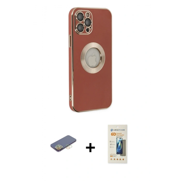 MARSİLYAN™- iPhone 12 Pro Kılıf İz Form Serisi - Siyah 6D Mat Seramik Hayalet Nano Ekran Koruyucu + Sarı Renkli Kamera Lens Koruma Cam