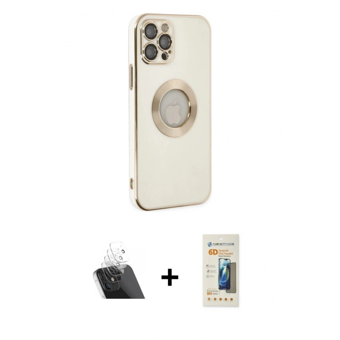 MARSİLYAN™- iPhone 12 Pro Kılıf İz Form Serisi - Siyah 6D Mat Seramik Hayalet Nano Ekran Koruyucu + Şeffaf Kamera Lens Koruma Cam