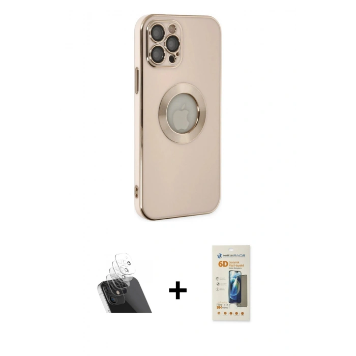 MARSİLYAN™- iPhone 12 Pro Kılıf İz Form Serisi - Siyah 6D Mat Seramik Hayalet Nano Ekran Koruyucu + Şeffaf Kamera Lens Koruma Cam