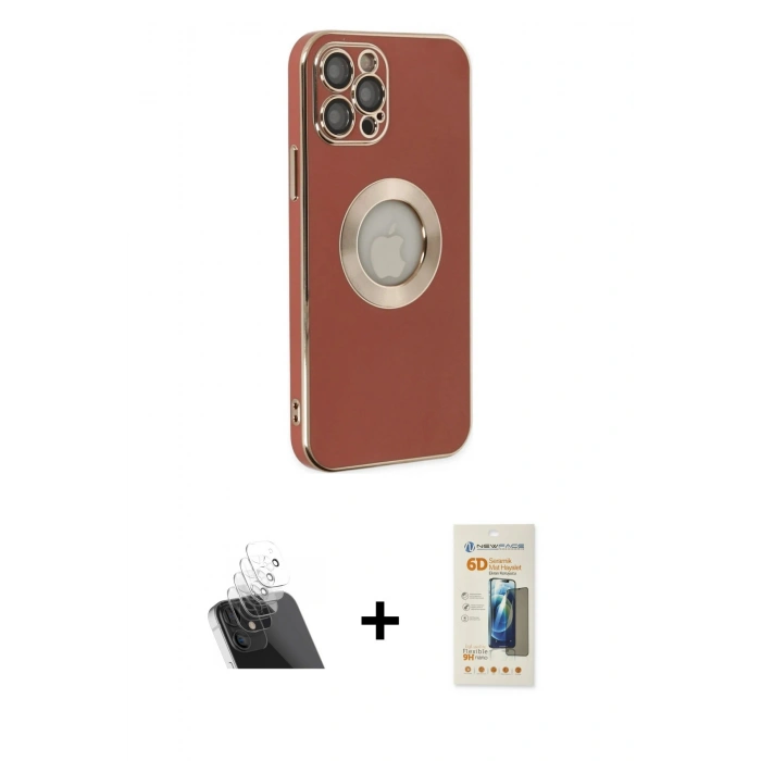 MARSİLYAN™- iPhone 12 Pro Kılıf İz Form Serisi - Siyah 6D Mat Seramik Hayalet Nano Ekran Koruyucu + Şeffaf Kamera Lens Koruma Cam