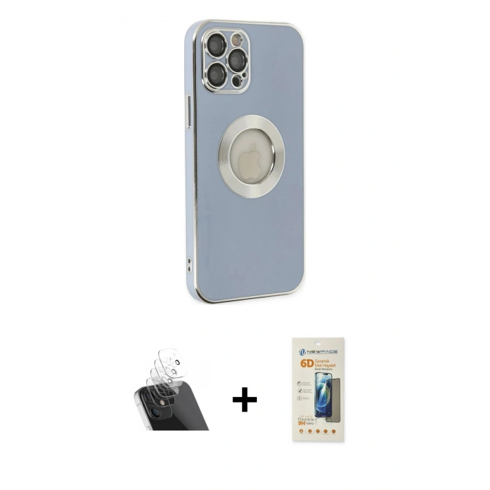 MARSİLYAN™- iPhone 12 Pro Kılıf İz Form Serisi - Siyah 6D Mat Seramik Hayalet Nano Ekran Koruyucu + Şeffaf Kamera Lens Koruma Cam