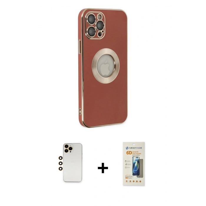 MARSİLYAN™- iPhone 12 Pro Kılıf İz Form Serisi - Siyah 6D Mat Seramik Hayalet Nano Ekran Koruyucu + Shine Kamera Lens - GD