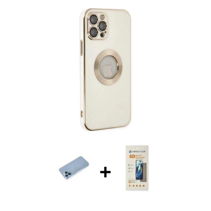 MARSİLYAN™- iPhone 12 Pro Kılıf İz Form Serisi - Siyah 6D Mat Seramik Hayalet Nano Ekran Koruyucu + Shine Kamera Lens Koruma Cam - MI
