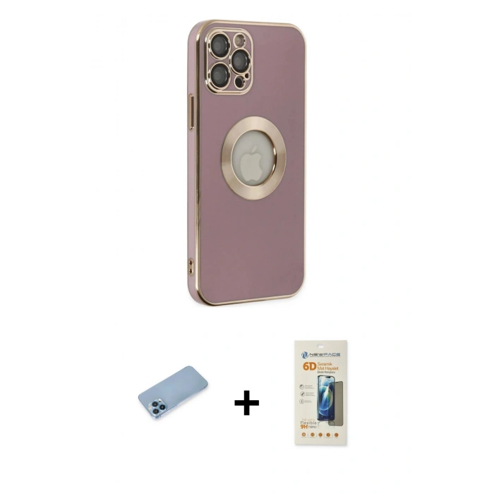 MARSİLYAN™- iPhone 12 Pro Kılıf İz Form Serisi - Siyah 6D Mat Seramik Hayalet Nano Ekran Koruyucu + Shine Kamera Lens Koruma Cam - MI