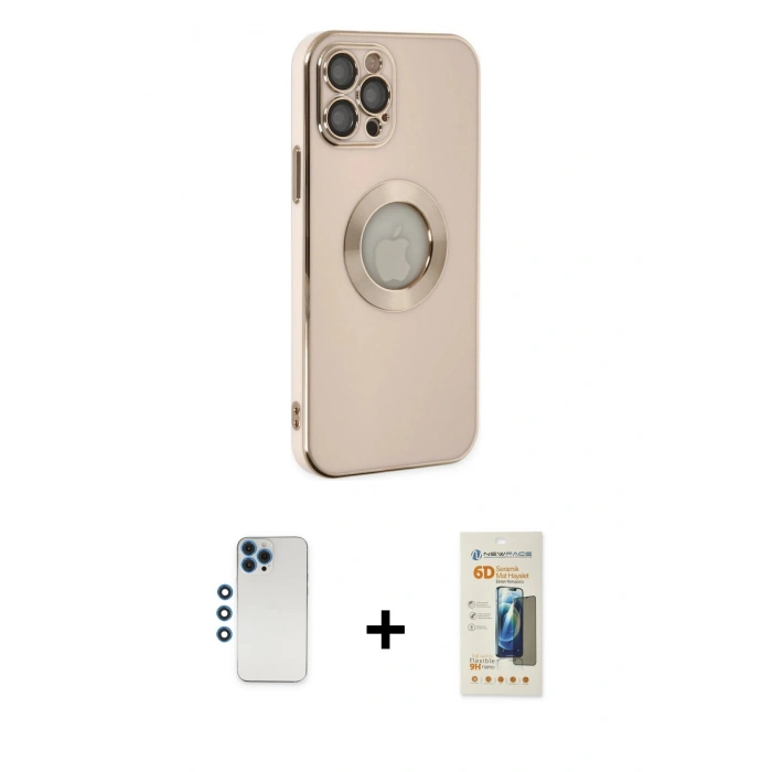 MARSİLYAN™- iPhone 12 Pro Kılıf İz Form Serisi - Siyah 6D Mat Seramik Hayalet Nano Ekran Koruyucu + Shine Kamera Lens - MI