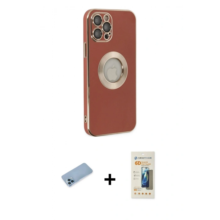 MARSİLYAN™- iPhone 12 Pro Kılıf İz Form Serisi - Siyah 6D Mat Seramik Hayalet Nano Ekran Koruyucu + Shine Kamera Lens Koruma Cam - MI