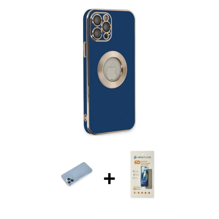 MARSİLYAN™- iPhone 12 Pro Kılıf İz Form Serisi - Siyah 6D Mat Seramik Hayalet Nano Ekran Koruyucu + Shine Kamera Lens Koruma Cam - MI