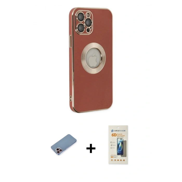 MARSİLYAN™- iPhone 12 Pro Kılıf İz Form Serisi - Siyah 6D Mat Seramik Hayalet Nano Ekran Koruyucu + Shine Kamera Lens Koruma Cam - PE