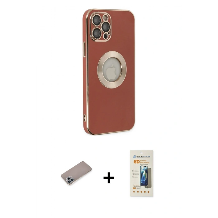 MARSİLYAN™- iPhone 12 Pro Kılıf İz Form Serisi - Siyah 6D Mat Seramik Hayalet Nano Ekran Koruyucu + Shine Kamera Lens Koruma Cam - SABE